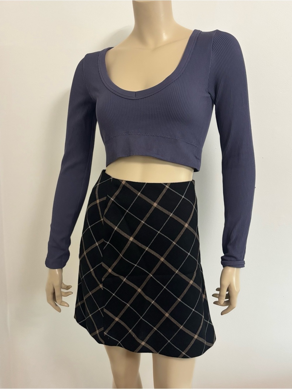 Women's Black Plaid A-Line Skirt Size 10